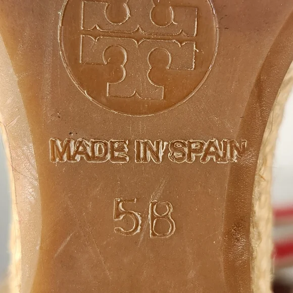 TORY BURCH Women's Adonis Espadrille Sandal Size 5 Red Wedge Leather Made Spain - Picture 10 of 12